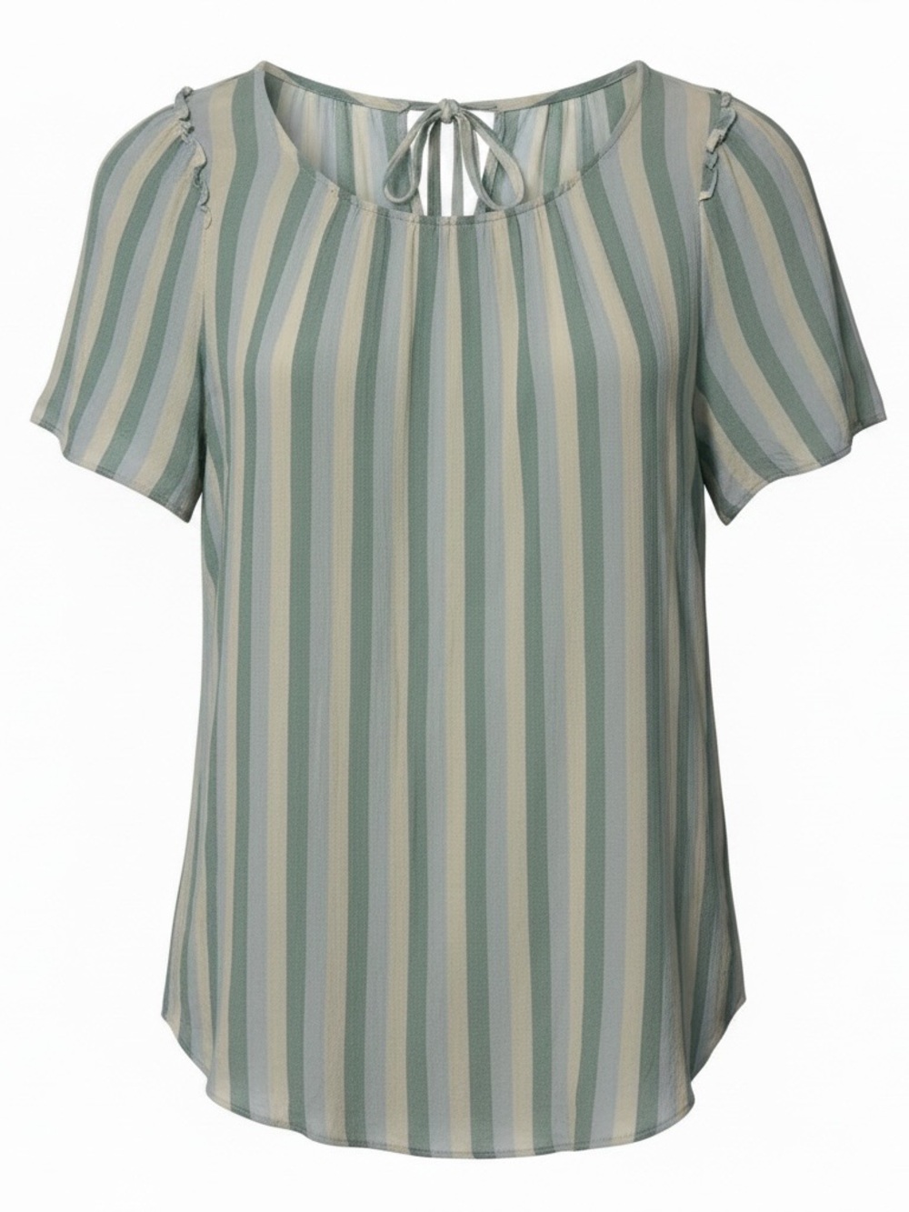 LC Lauren Conrad Vertical Stripe Tie-Neck Blouse in Sage & Cream